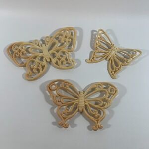 Vintage Homco Set of 3 Boho Butterfly Wall Decor Plaques Tan Beige